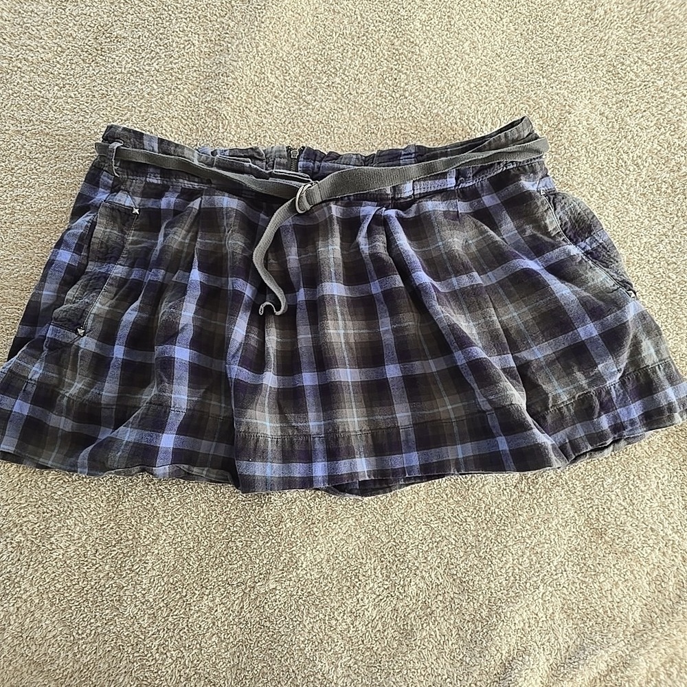 American Eagle Plaid‎ Mini Skirt Purple Belted Sz 14 Y2K 90s Vibes Festival